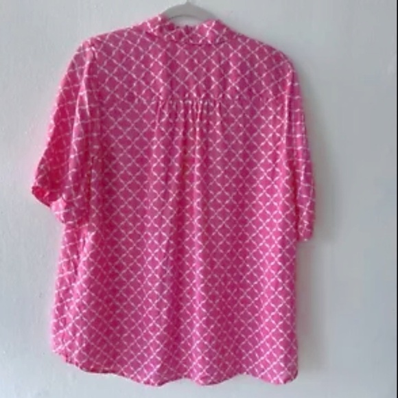 NWOT Luxury 100% Linen Blouse TOP Buttons Down XLARGE pink Shorts Sleeve - Picture 3 of 6